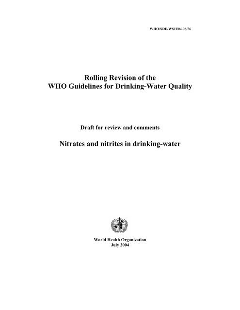 Rolling Revision of the WHO Guidelines for Drinking-Water Quality ...