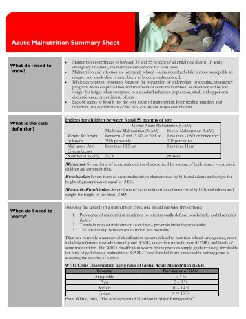 Acute Malnutrition Summary Sheet (PDF) - Save the Children