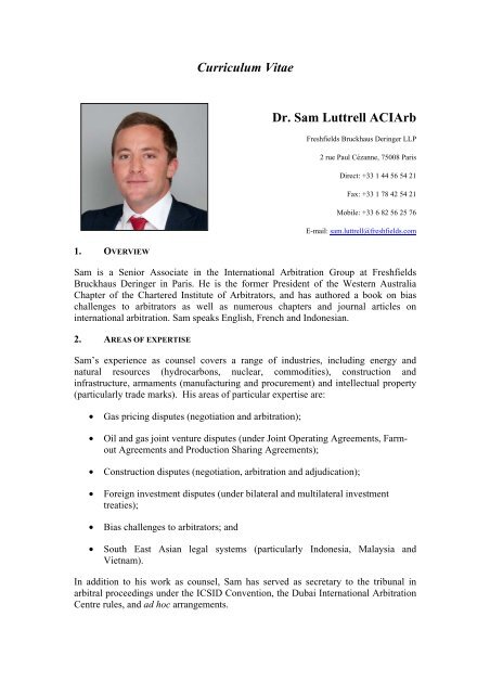 Curriculum Vitae Dr. Sam Luttrell ACIArb - ACICA