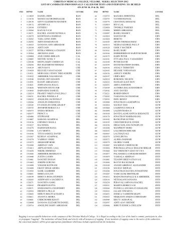 MBBS INT LIST 2012 - 1 - Christian Medical College, Vellore