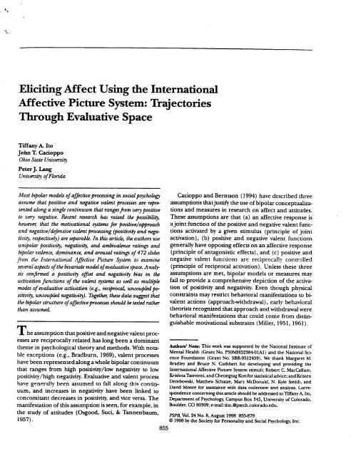 Eliciting Affect Using the International Affective Picture System ...