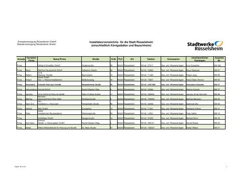 Installateurverzeichnis - Stadtwerke Rüsselsheim