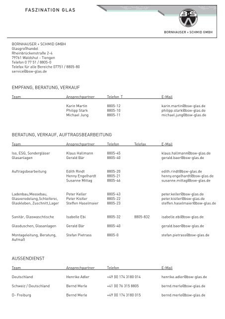 Kontakt-Liste - bei der Bornhauser + Schmid GmbH Waldshut ...