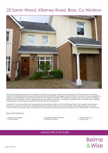 22 Saran Wood, Killarney Road, Bray, Co Wicklow - Beirne & Wise