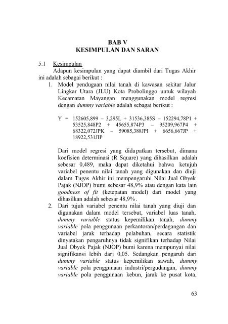 BAB V KESIMPULAN DAN SARAN - ITS