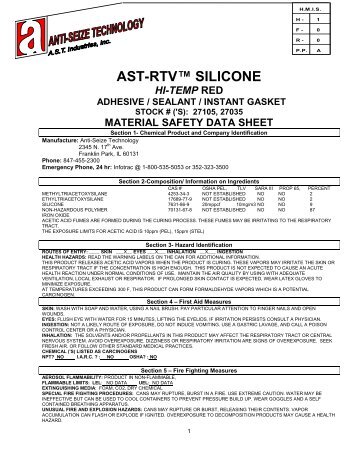 ast-rtv™ silicone hi-temp red adhesive / sealant / instant gasket