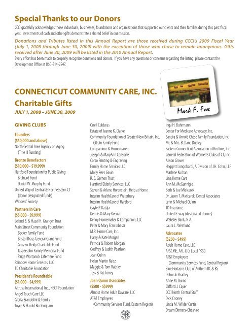 2009 Annual Report - Connecticut Community Care, Inc.