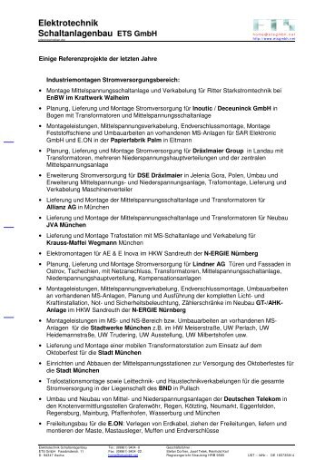 Elektrotechnik Schaltanlagenbau ETS GmbH