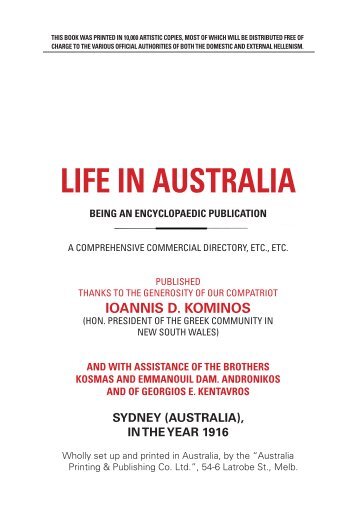 LIFE IN AUSTRALIA - Kythera-Family.net