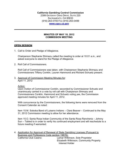 California Gambling Control Commission SACRAMENTO, CA 95833
