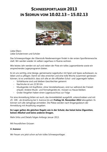 schneesportlager 2013 in sedrun vom 10.02.13 - Schule Wehntal ...