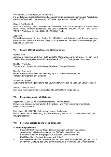 Bericht für das Jahr 2008 - Geodätisches Institut (GIK)