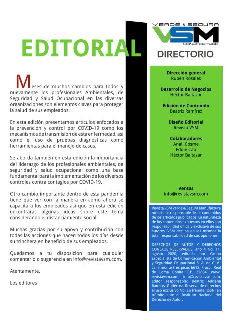 Edición 11. Agosto 2020. Revista Verde & Segura Manufactura