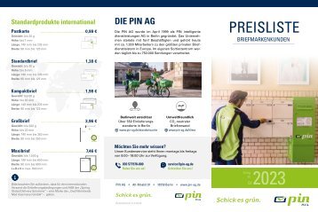 PIN AG - Preisliste Briefmarkenkunden