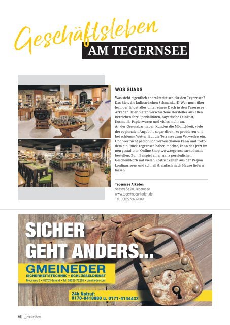 Seeseiten – das Magazin für die Region Tegernsee, Nr. 62, Ausgabe Herbst 2020