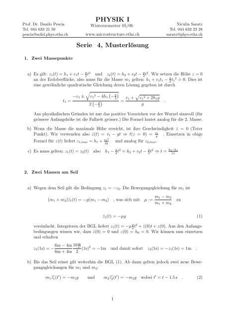 PHYSIK I Serie 4, Musterlösung