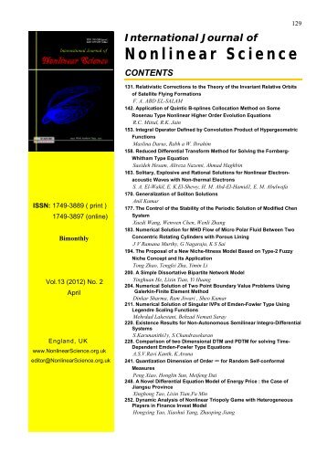 Contents - IJNS, The International Journal of Nonlinear Science