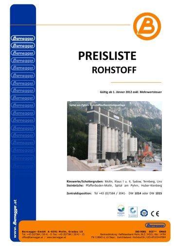 Preisliste – Rohstoff - Bernegger GmbH