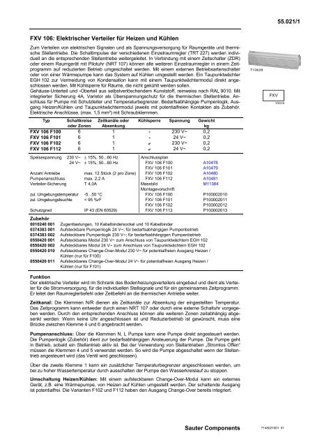 55.021/1 Sauter Components FXV 106: Elektrischer Verteiler für ...