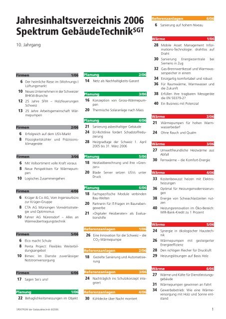 Jahresinhaltsverzeichnis SGT 2006 (PDF) - Robe Verlag AG