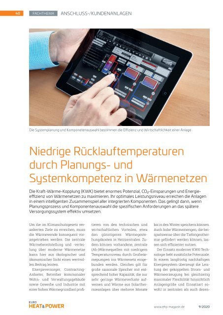 Niedrige Rücklauftemperatur im Wärmenetz | ehp 9/2020 Fachthema 