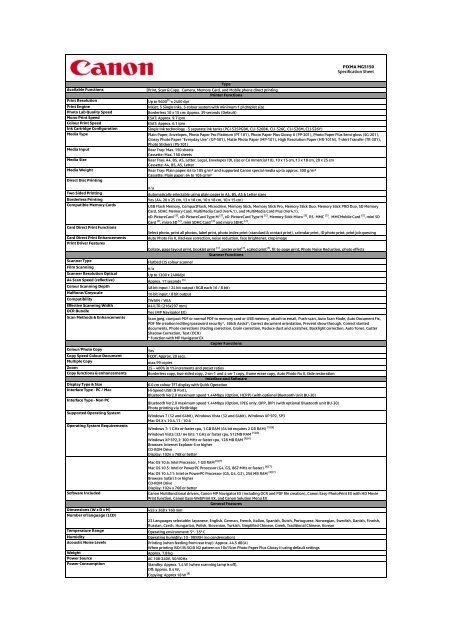Download PIXMA MG5150 - Specification sheet - Canon