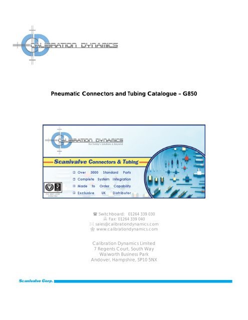 Pneumatic Connectors and Tubing Catalogue - Calibration Dynamics