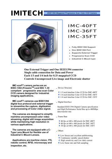 IMITECH IEEE1394 Megapixel Progressive Scan ... - BFi OPTiLAS