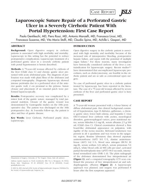 Laparoscopic Suture Repair of a Perforated Gastric ... - BioMedSearch