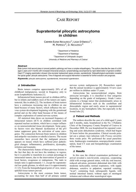 Supratentorial pilocytic astrocytoma in children - RJME - Romanian ...