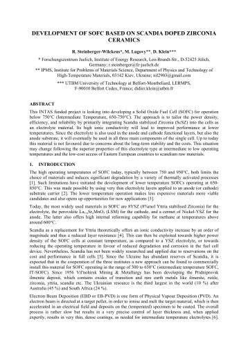 Solid Oxide Fuel Cells (SOFCs) are considered a ... - ENSEM