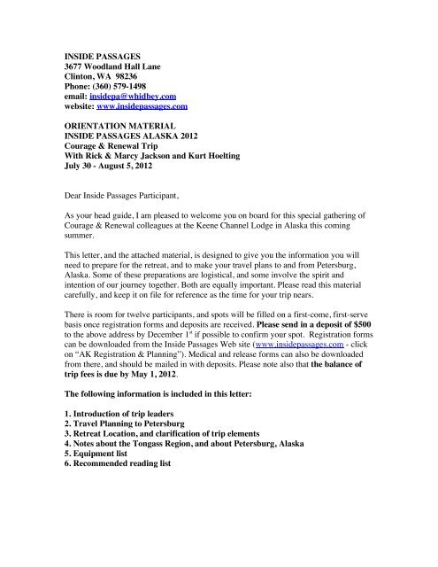 Courage Renewal Orientation Letter Inside Passages