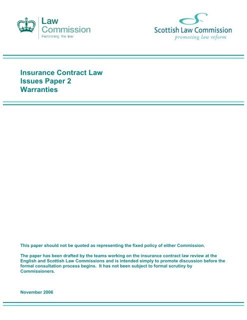 Insurance Contract Law Issues Paper 2 Warranties - Law Commission