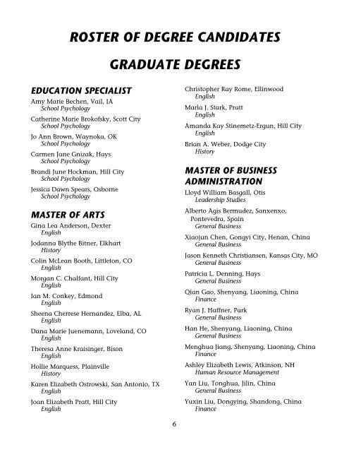 Download the 2010 FHSU Commencement Program, 107th Edition