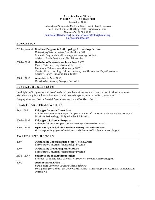 Curriculum Vitae of Michael J. Schaefer - Department of ...