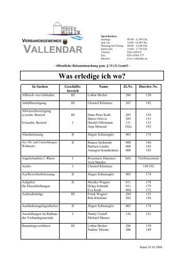 Was erledige ich wo? - Verbandsgemeinde Vallendar