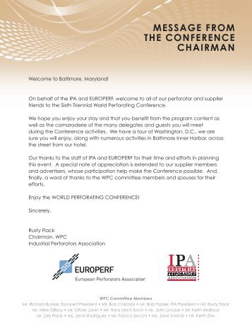 Message froM the conference chairMan - Europerf