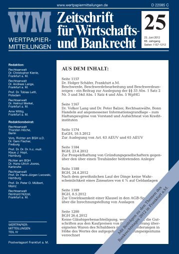 aus dem inhalt - WM Wirtschafts- und Bankrecht