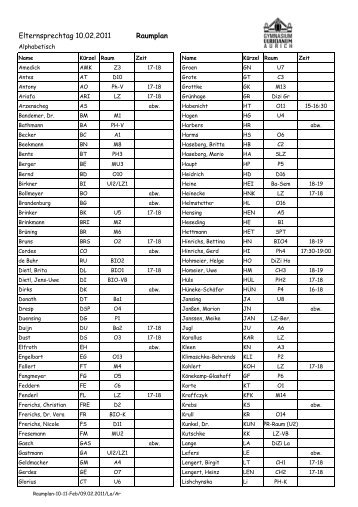 Elternsprechtag 10.02.2011 Raumplan - Gymnasium Ulricianum ...