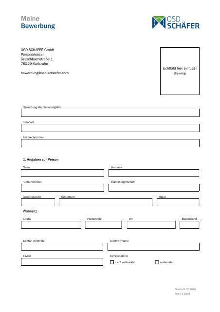 pdf-Bewerbungsformular - OSD SCHÄFER