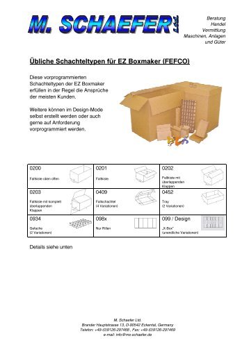 Übliche Schachteltypen für EZ Boxmaker (FEFCO) - M. Schaefer Ltd