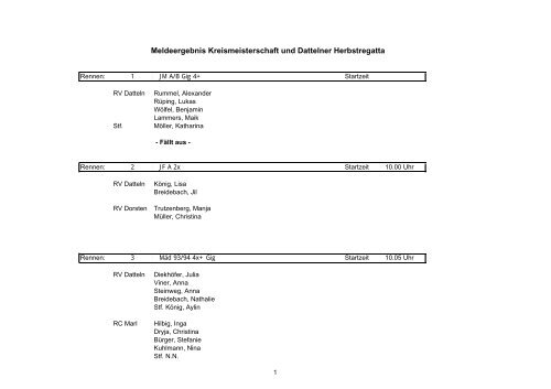 Meldeergebnis Kreismeisterschaft und Dattelner Herbstregatta