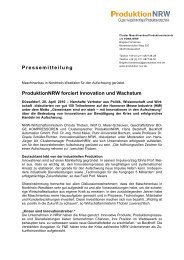 Pressemitteilung ProduktionNRW forciert Innovation und Wachstum