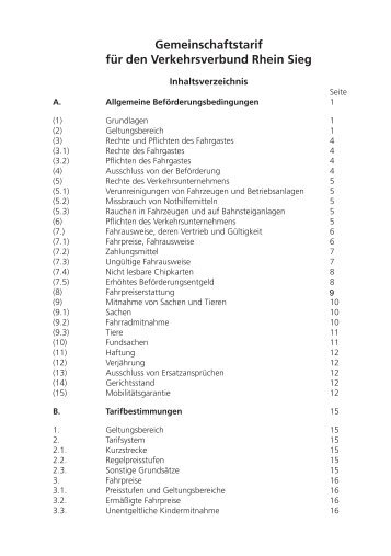 Gemeinschaftstarif für den Verkehrsverbund Rhein Sieg - RSVG