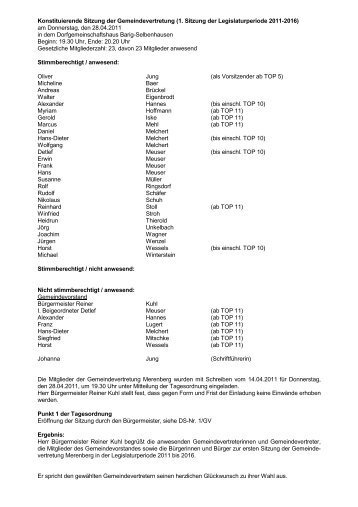 Protokoll 28.04.2011 Konstituierende Sitzung - Merenberg