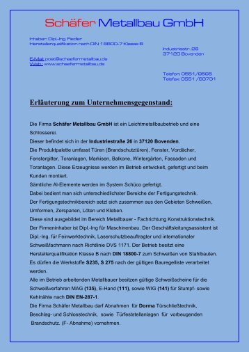 Erläuterung zum Unternehmensgegenstand - schaefermetallbau.de