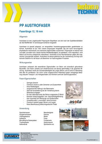 PP AUSTROFASER Faserlänge 12, 18 mm - Betontechnik