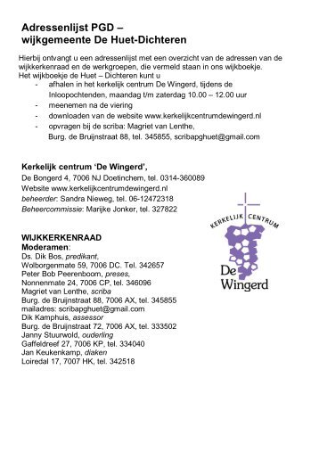 Adressenlijst PGD – wijkgemeente De Huet-Dichteren - Kerkelijk ...