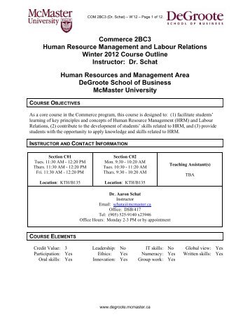 Commerce 2BC3 Human Resource Management and Labour ...