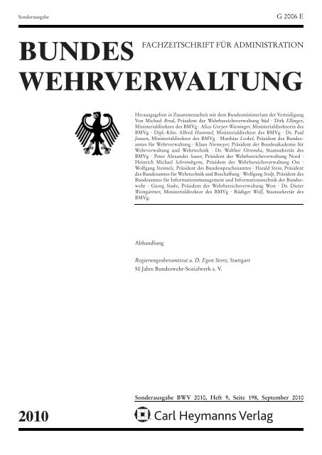 BUNDES WEHRVERWALTUNG - Bundeswehr-Sozialwerk